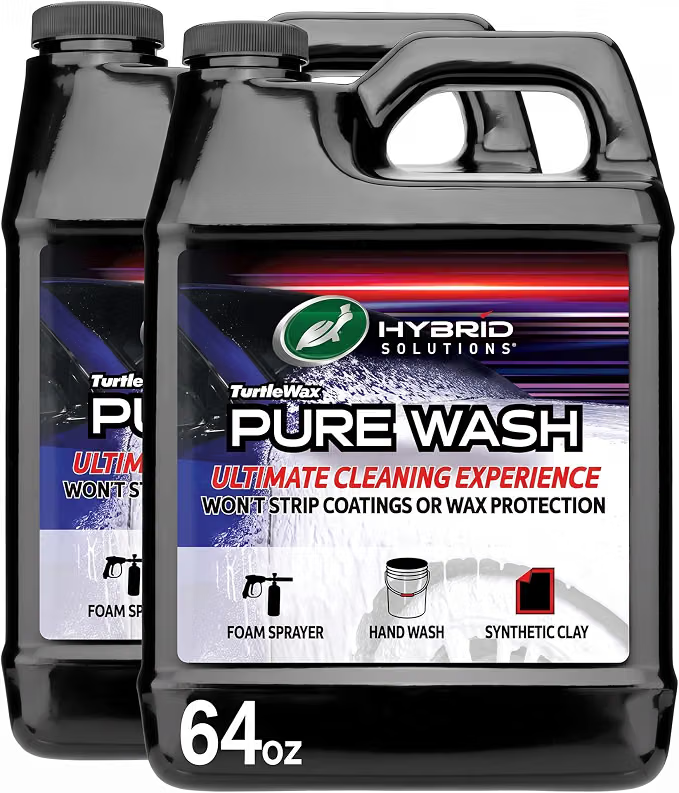 Turtle Wax Hybrid Solutions Pure Wash,pH Neutral Extreme Foaming Car Wash Soap,Bucket or Foam Cannon Application,Won't Strip Waxes or Coatings,Clay Bar Lubricant,Spot-Free Clean,64 fl oz,(Pack of 2)