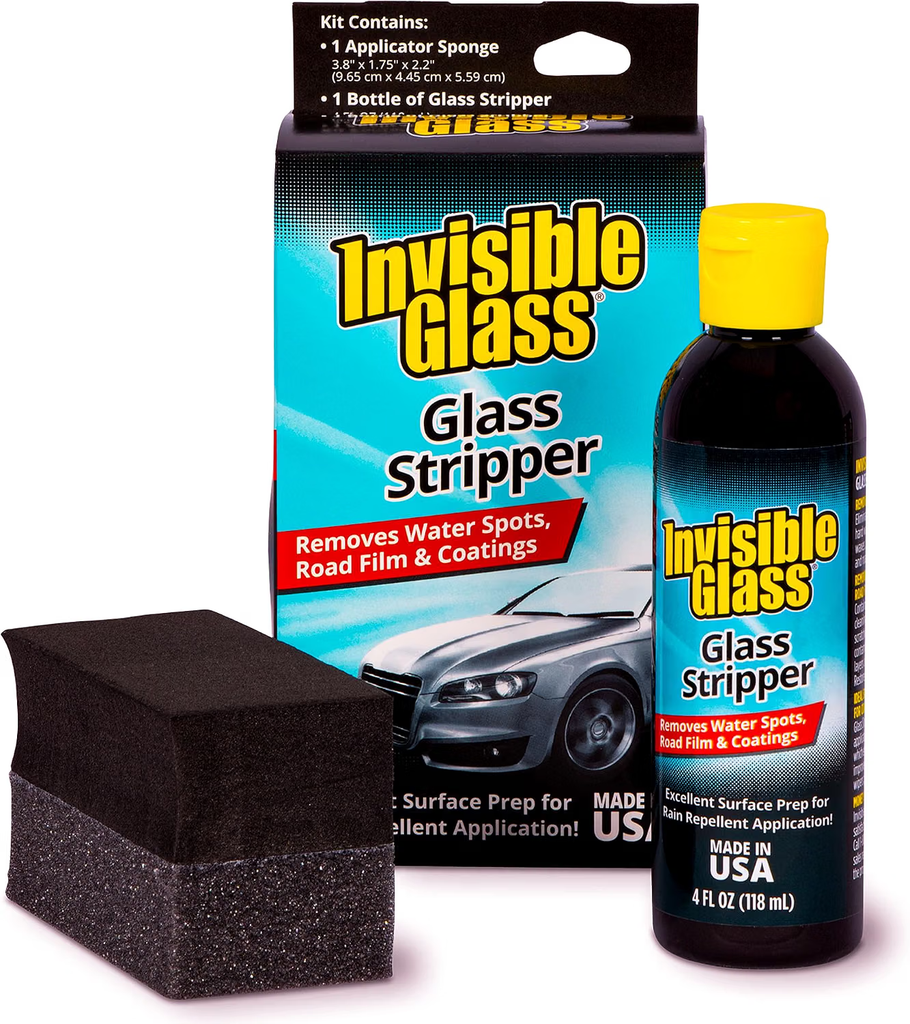 Invisible Glass Stripper Water Spot Remover, 4 fl oz, 91411 | Cerium oxide windshield polish strips baked-on water spots, oil film, and old coatings.