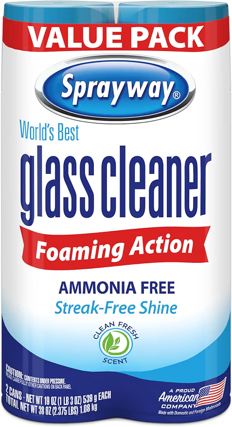 Sprayway Glass Cleaner Foaming Aerosol Spray, 19oz, Pack of 2 | Ammonia-Free, Streakless, Fast-Acting | Cleans & Polishes Glass Surfaces | Fresh Scent, Removes Fingerprints, Dust, Dirt, Smoke Film