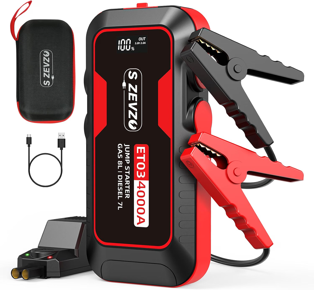 S ZEVZO ET03 Car Jump Starter 4000A Jump Starter Battery Pack for Up to 8.0L Gas and 7.0L Diesel Engines, 74Wh Portable 12V Jump Box with USB Ports,