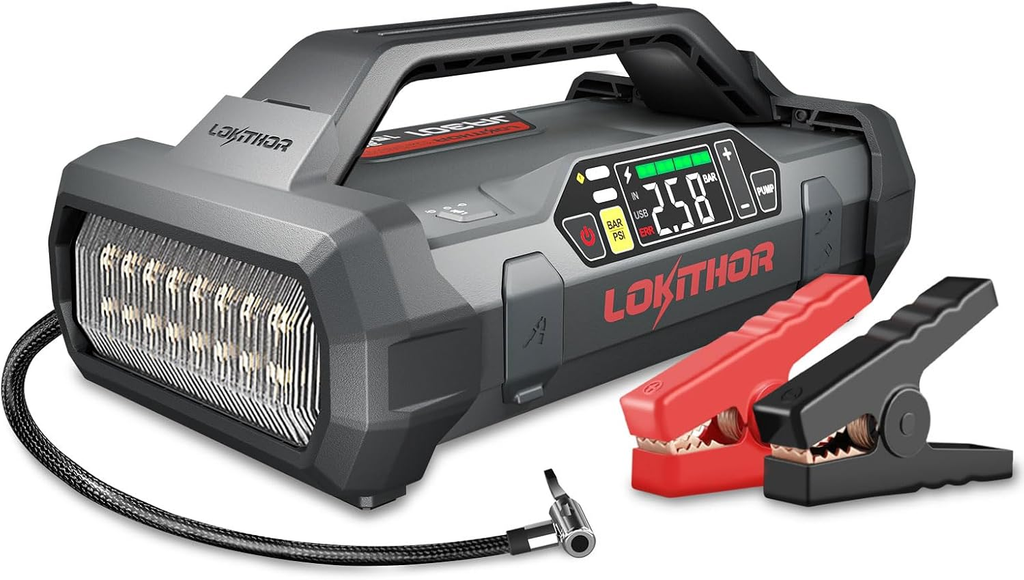 LOKITHOR JA301 Jump Starter with Air Compressor(8.0L Gas & 6.0L Diesel) | 2000A 12V Portable Jumper Box 