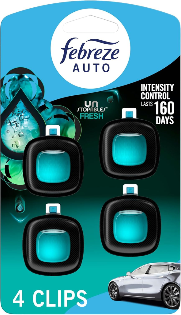 Febreze Car Air Freshener, Odor-Fighting Automotive Vent Clip, Scented Car Accessories, Long Lasting for Strong Odors, Unstopables Fresh Scent, .07 fl oz, 4...
