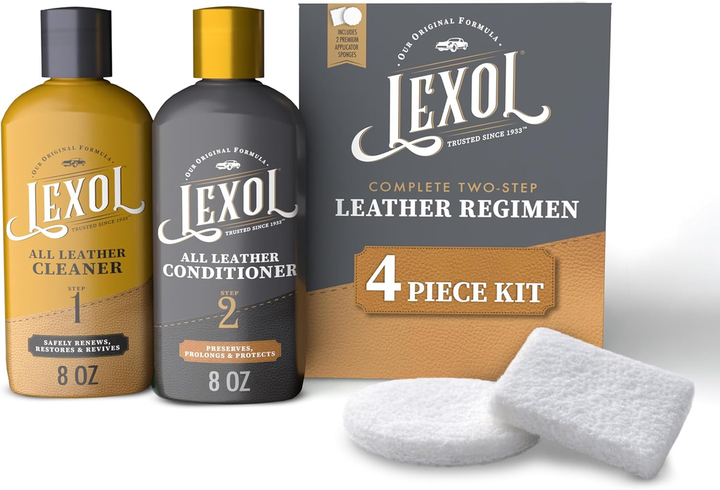 
Lexol Leather Cleaner and Conditioner Kit for Furniture Car Interiors Shoes Handbags, leather cleaner and conditioner two-step system with 2 sponges