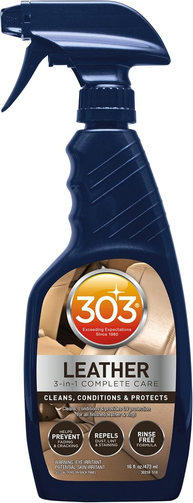 303 Products Leather 3-In-1 Complete Care - Cleans, Conditions, & Protects - Helps Prevent Fading & Cracking - Rinse Free Formula - Repels Dust